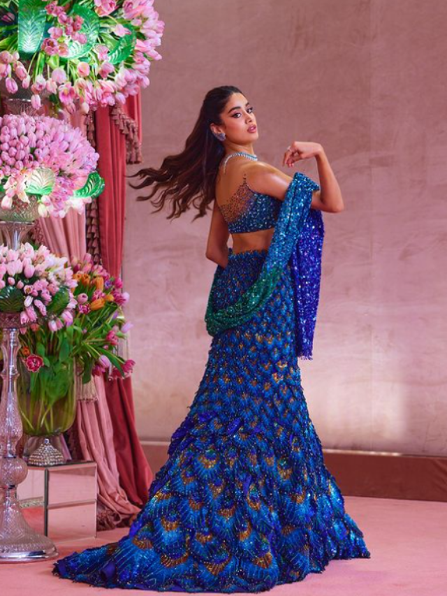 Janhvi Kapoor Shines Bright in Peacock Feather Lehenga at Anant-Radhika’s Sangeet