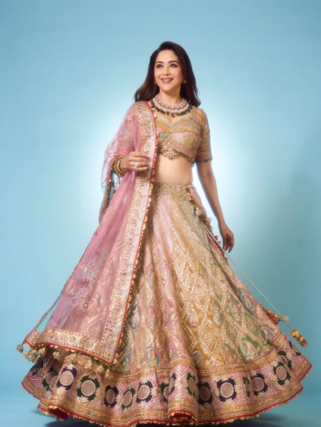 Madhuri Dixit Dazzles in a Golden Lehenga Choli by Rimple & Harpreet